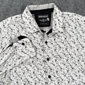 Barabas Shirt Medium White Black Floral Print Button Down Long Sleeve Flaw Men's